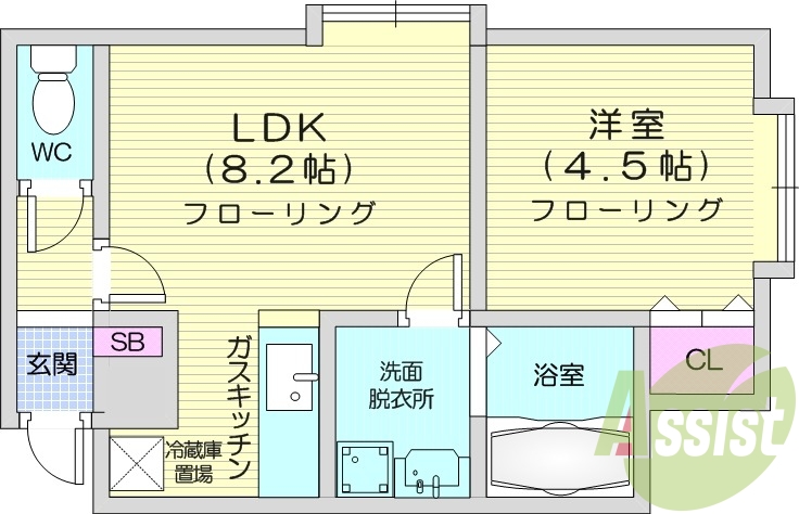 1DK、エアコン、灯油暖房、独立洗面台、バストイレ別