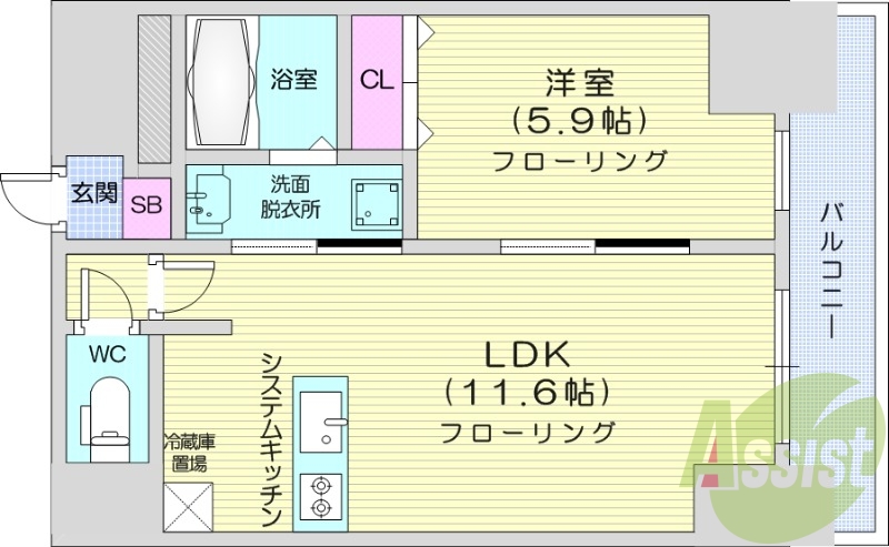 1LDK、エアコン、システムキッチン、灯油暖房