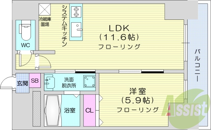 1LDK、エアコン、システムキッチン、灯油暖房
