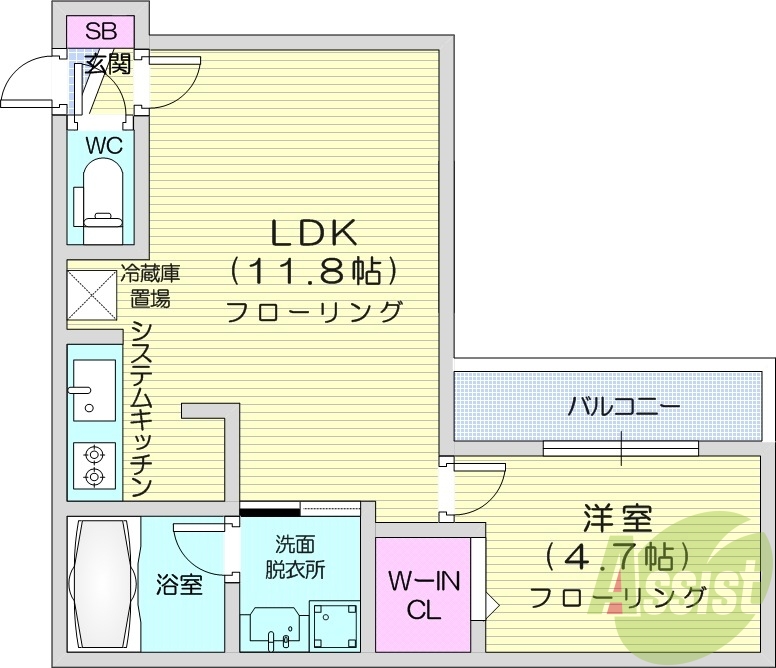 1LDK、都市ガス、エアコン、オートロック、ネット無料