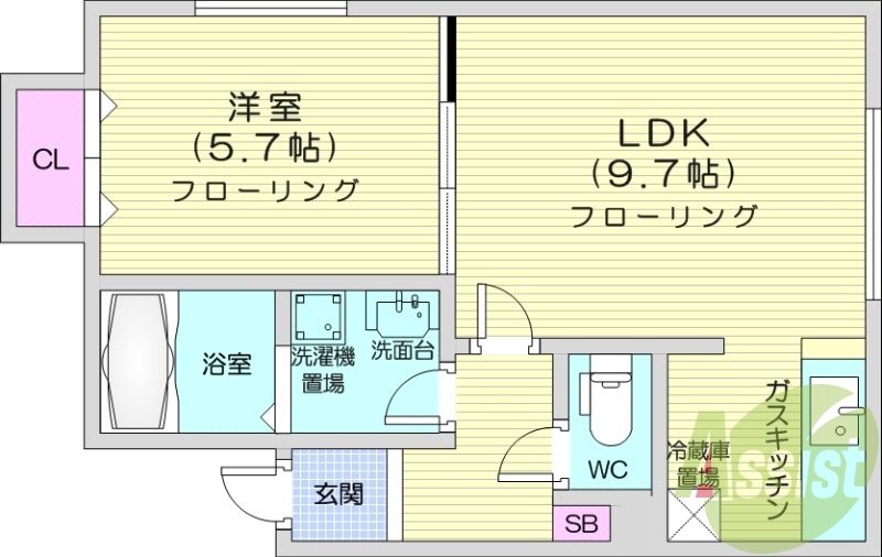 1LDK、シャワートイレ、浴室乾燥機、エアコン、灯油暖房