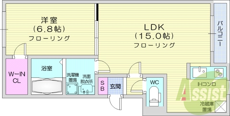1LDK、オートロック、オール電化、バルコニー
