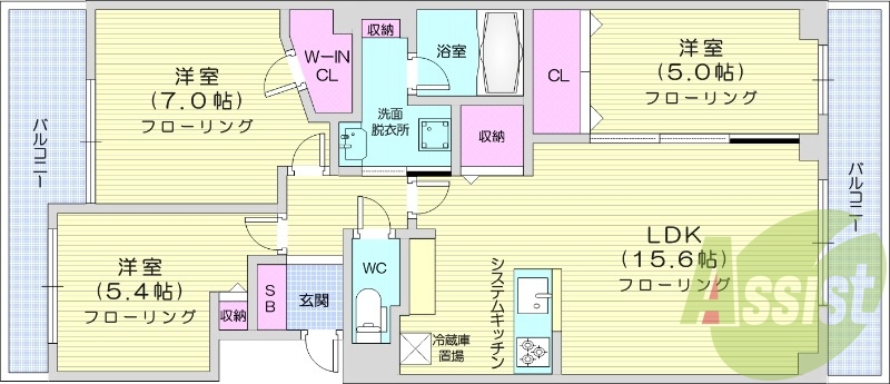 3LDK、ネット無料、システムキッチン、エアコン