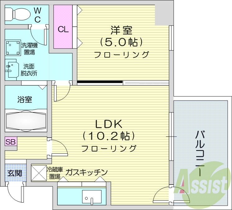 1LDK、バルコニー、灯油ボイラー、オートロック