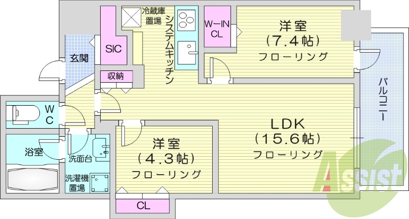 2LDK、分譲、システムキッチン、独立洗面台、浴室乾燥機