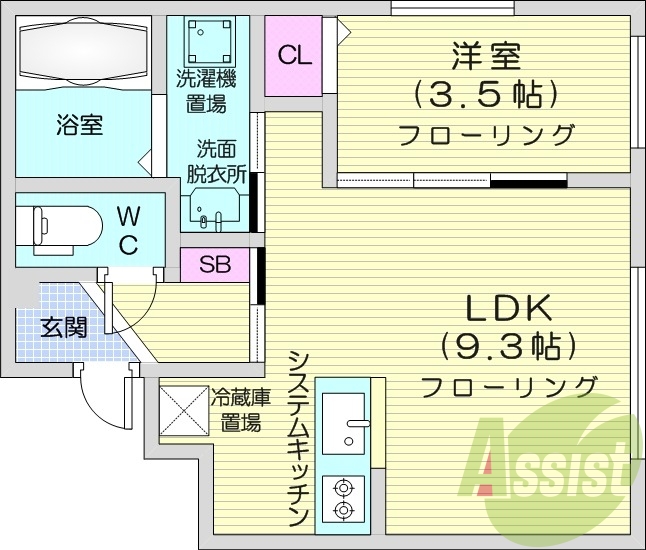 1LDK、エアコン、システムキッチン、ネット無料