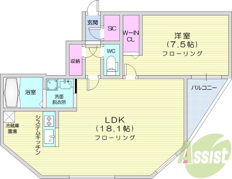 1LDK、エアコン、ガス暖房、追い焚き、一坪バス