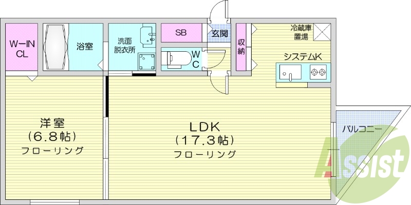 1LDK、エアコン、ガス暖房、追い焚き、一坪バス