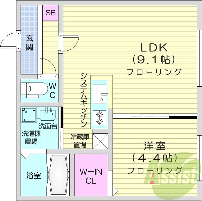 1LDK、ペット飼育可、システムキッチン、エアコン