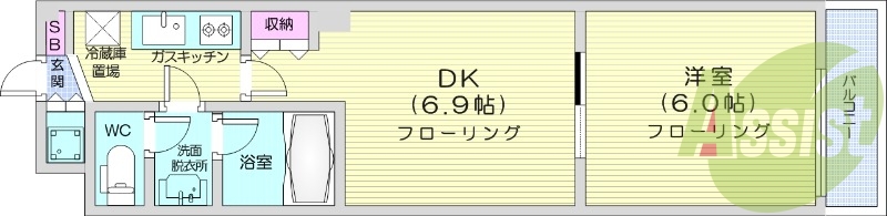 1DK、オートロック、独立洗面台、ネット無料