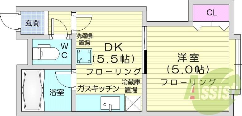 1DK、トランクルーム、モニターホン、灯油暖房