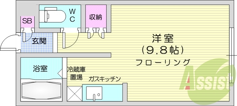 1R、シャワートイレ、灯油暖房、バストイレ別