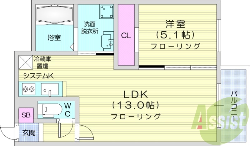 1LDK、エアコン、都市ガス、オートロック、追い焚き