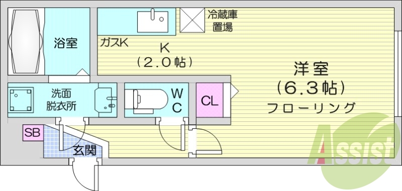 1LDK、システムキッチン、エアコン、