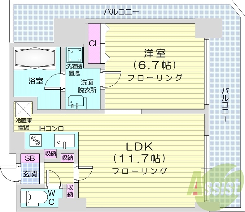 1LDK、エアコン、防犯カメラ、ネット無料、オートロック