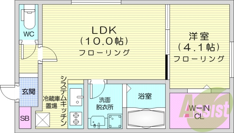 1LDK、エアコン、システムキッチン、都市ガス、独立洗面台