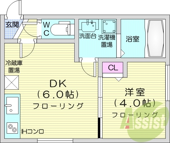1DK、温水洗浄便座、トランクルーム、洗髪洗面化粧台