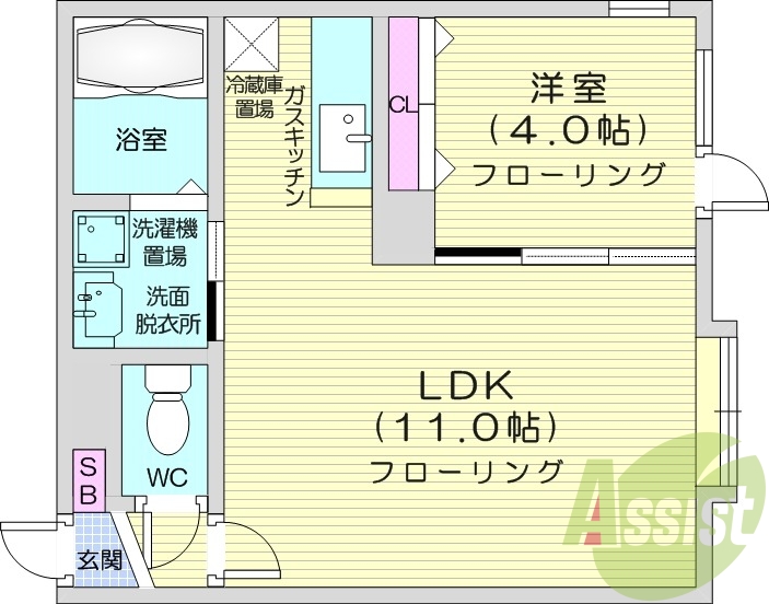 1LDK、エアコン、灯油暖房、オートロック