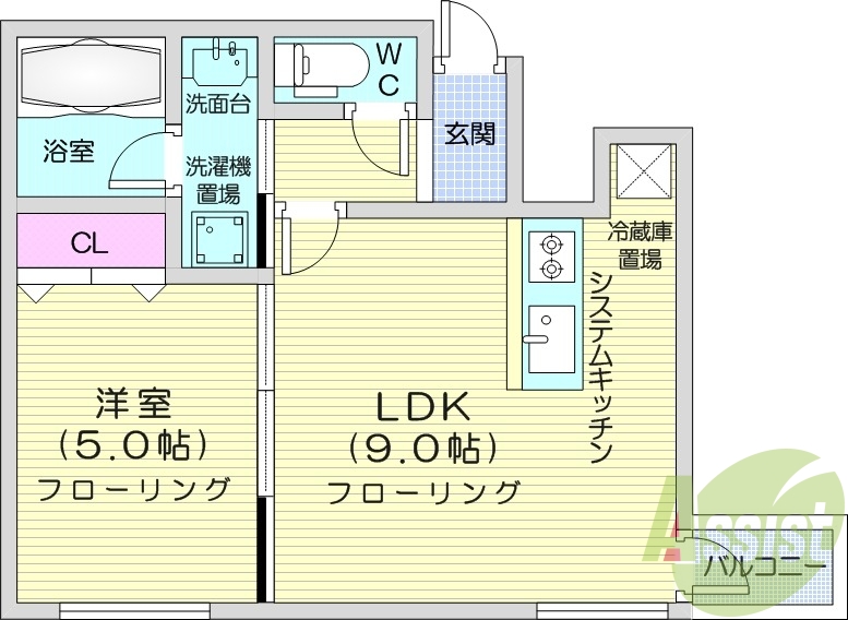 1LDK、浴室乾燥機、宅配ボックス、エアコン、