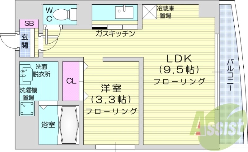 1LDK、オートロック、灯油暖房FF、独立洗面台