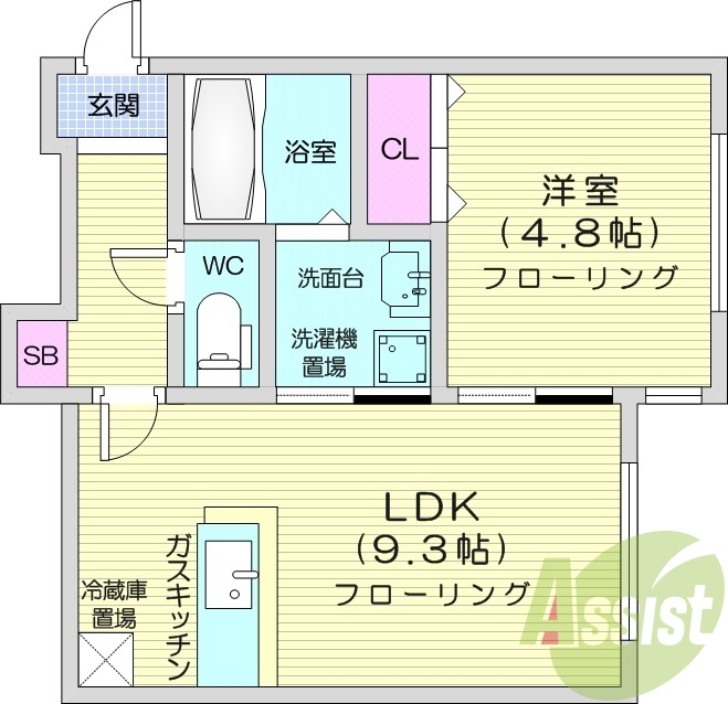 1LDK、エアコン、独立洗面台、ガス暖房、シャワートイレ