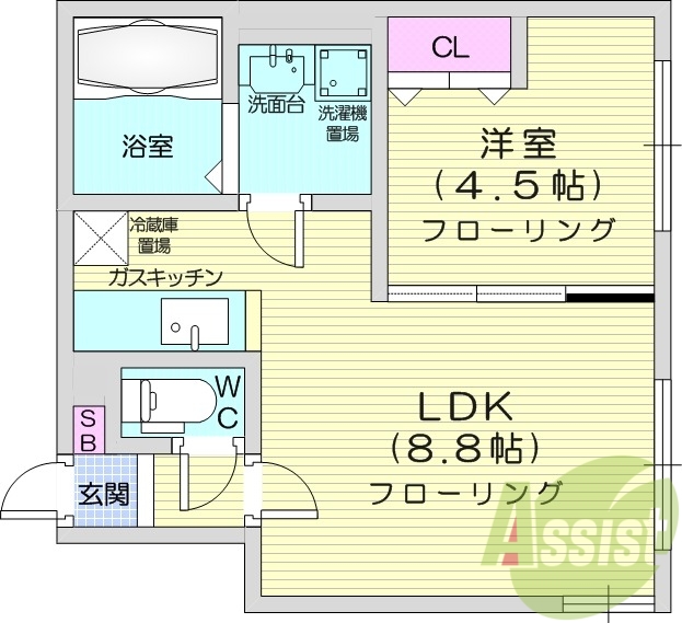 1LDK、ネット無料、灯油暖房、オートロック