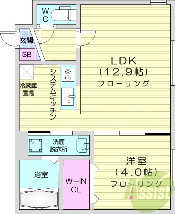 1LDK、都市ガス、エアコン、システムキッチン