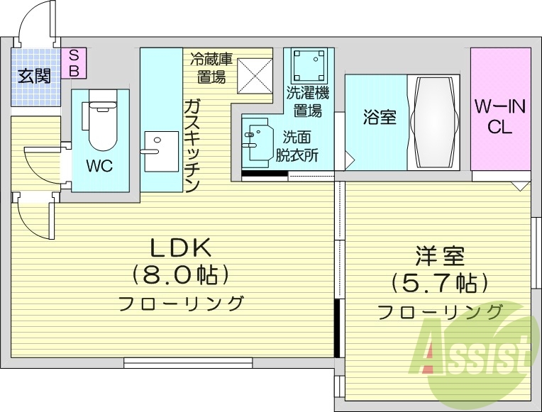 1LDK、都市ガス、エアコン、浴室乾燥機、ネット無料