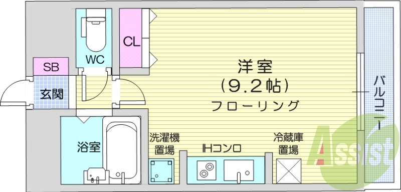 1R、エアコン、都市ガス、オートロック、バストイレ別