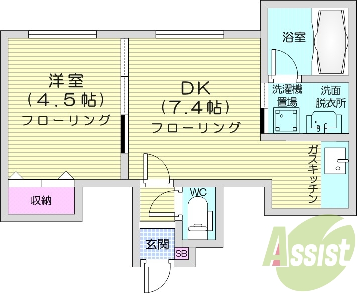 1DK、シャンプードレッサー、ウォシュレット