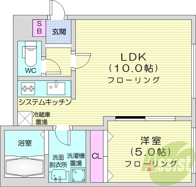 1LDK、システムキッチン、シャンプードレッサー