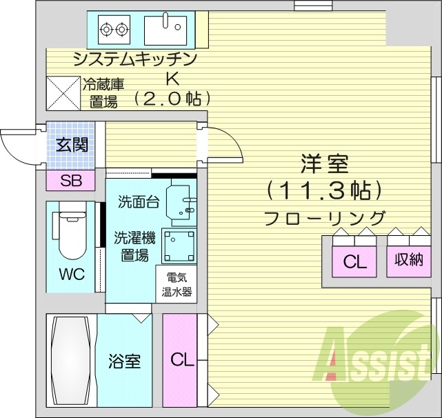 1K、オール電化、オートロック、モニター付きインターホン