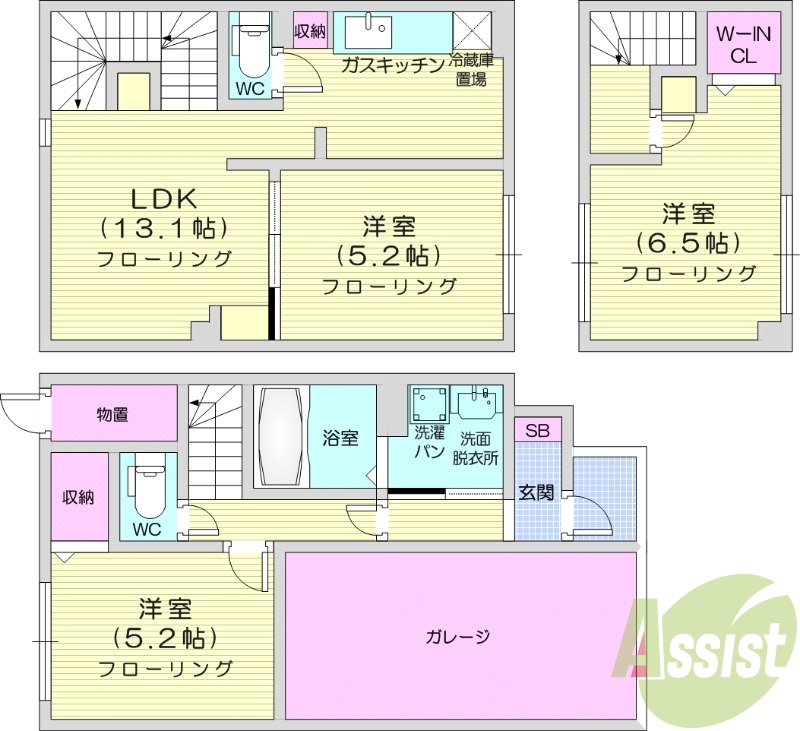 3LDK、シャワートイレ、浴室乾燥機、追い焚き、クローゼット