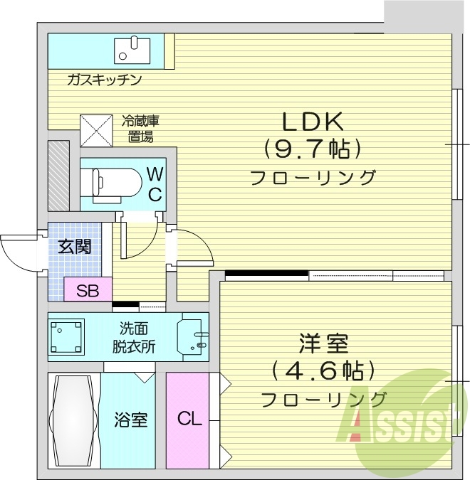 1LDK、バストイレ別、独立洗面台、インターネット無料