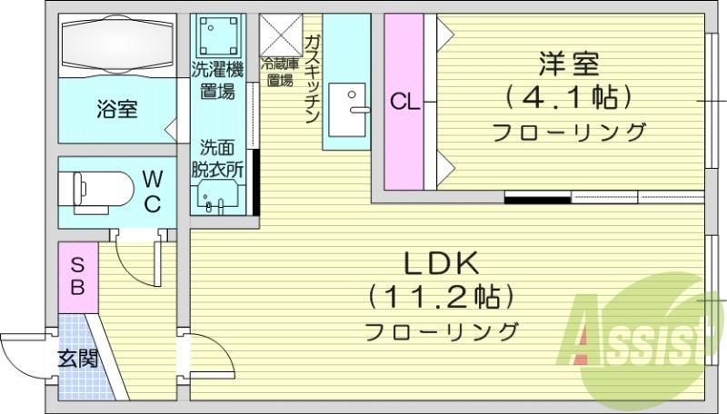 1LDK、オートロック、TVモニターホン、バストイレ別