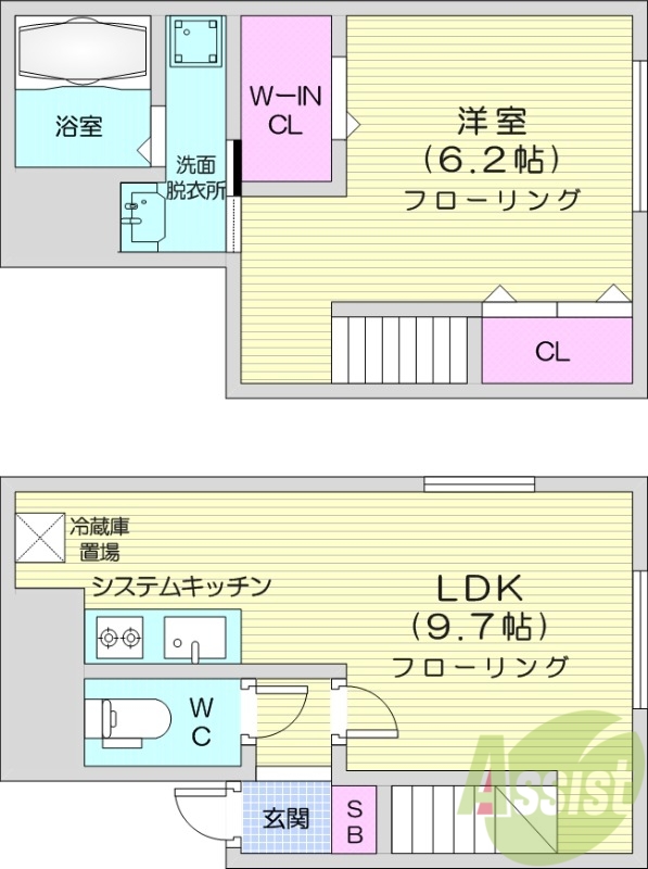 1LDK、エアコン、ネット無料、システムキッチン