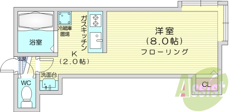 1K、エアコン、灯油暖房、モニターホン、収納