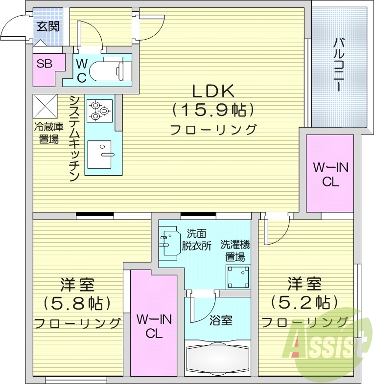 2LDK、エアコン、ガスリミット、ネット無料、