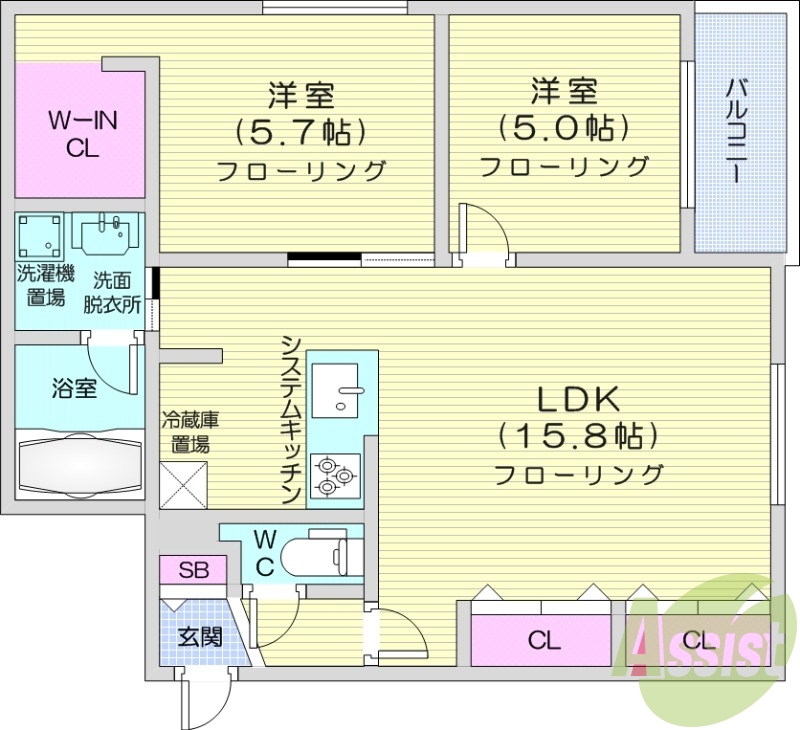 2LDK、エアコン、ガスリミット、ネット無料、