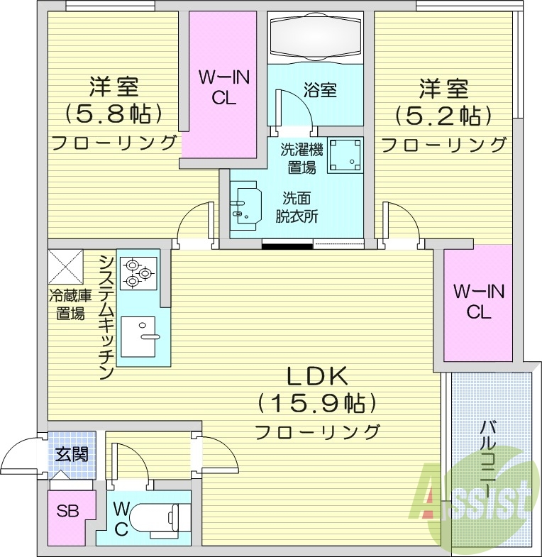 2LDK、エアコン、ガスリミット、ネット無料、