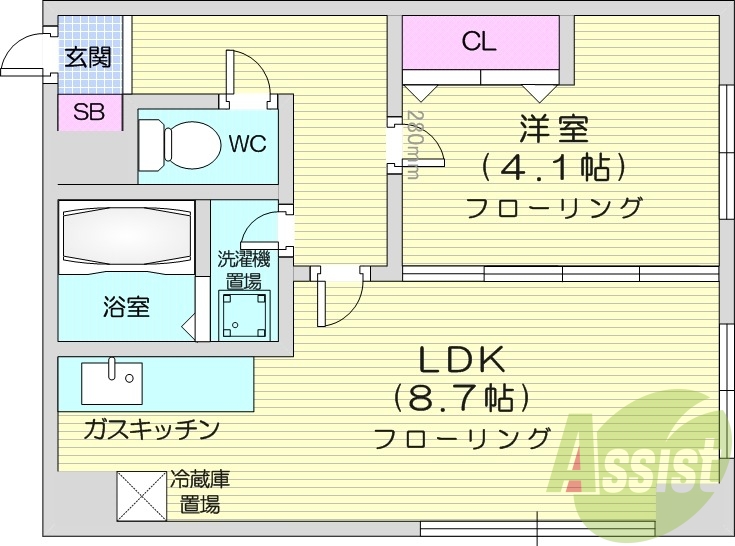 1LDK、ガス給湯器、ガスストーブ