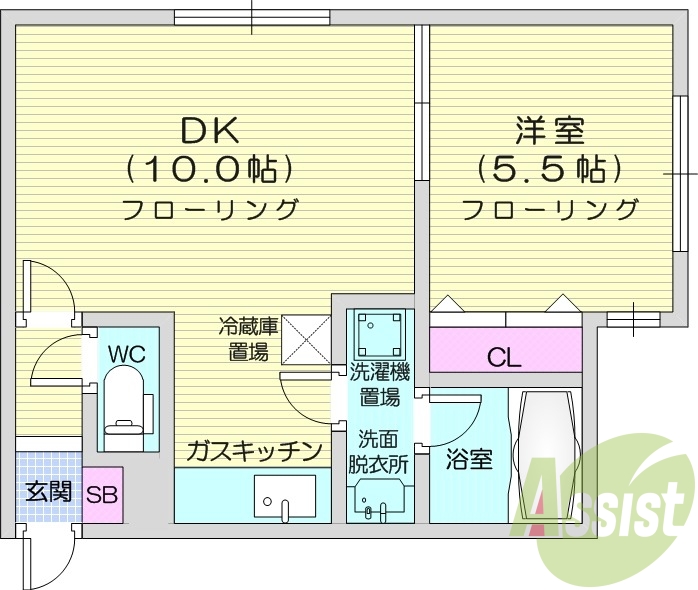 1DK、都市ガス、トランクルーム、灯油暖房
