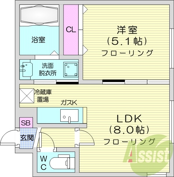 1LDK、ネット無料、ガスリミット有、エアコン