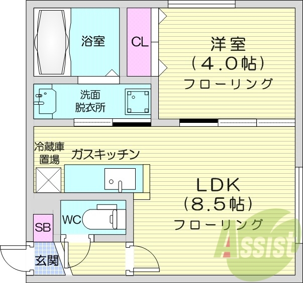 1LDK、ネット無料、ガスリミット有、エアコン
