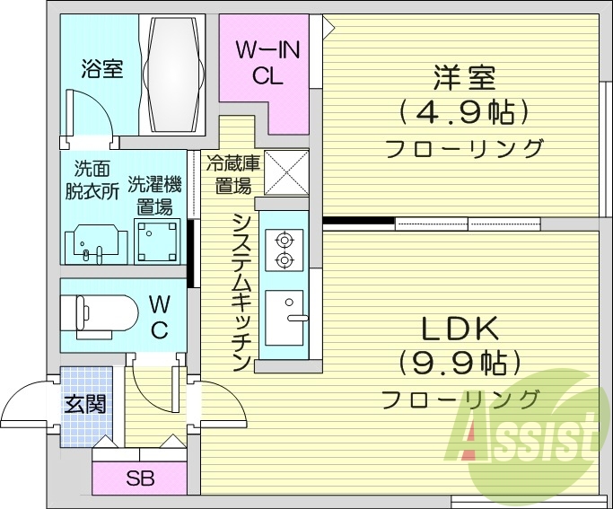 1LDK、ガスリミット、エアコン、システムキッチン