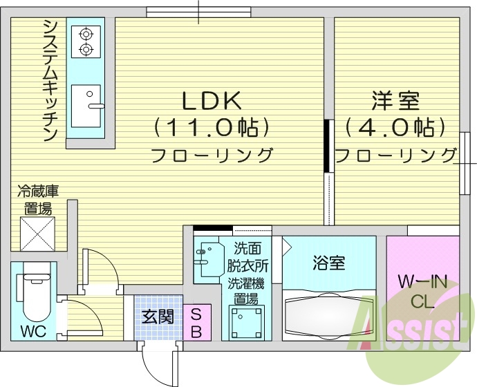 1LDK、オートロック、宅配ボックス、インターネット無料