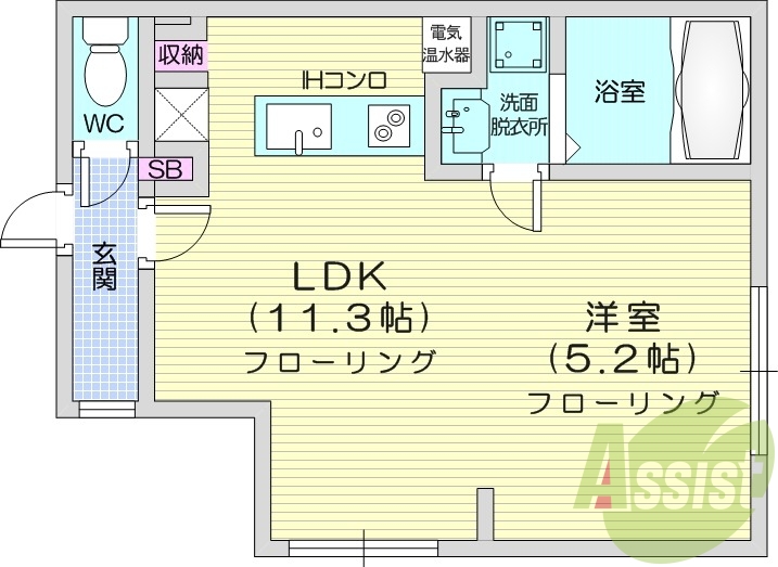 1LDK、オール電化、ペット相談、ネット無料