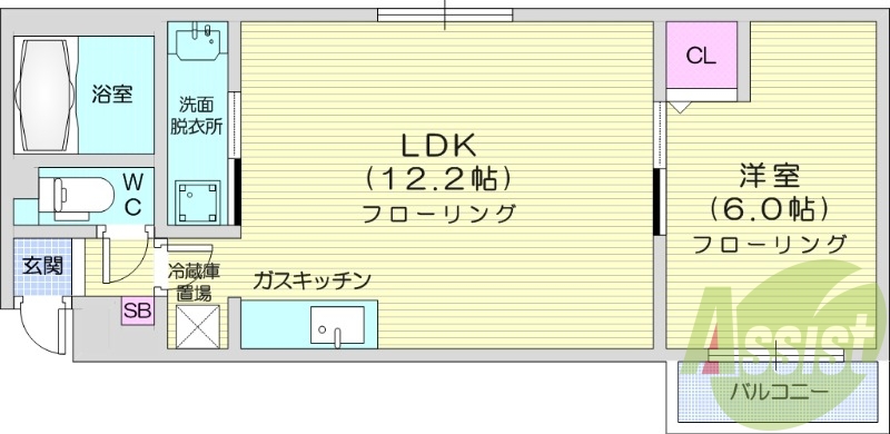 1LDK、インターネット無料、エアコン、オートロック