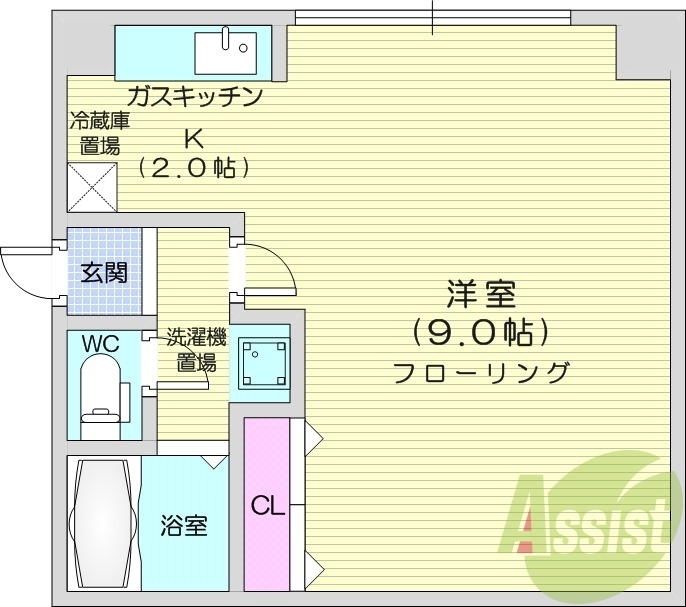 1K、室内洗濯機置場、ガス暖房、ネット使用料不要