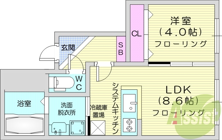 1LDK、オートロック、エアコン、浴室乾燥機、ネット無料